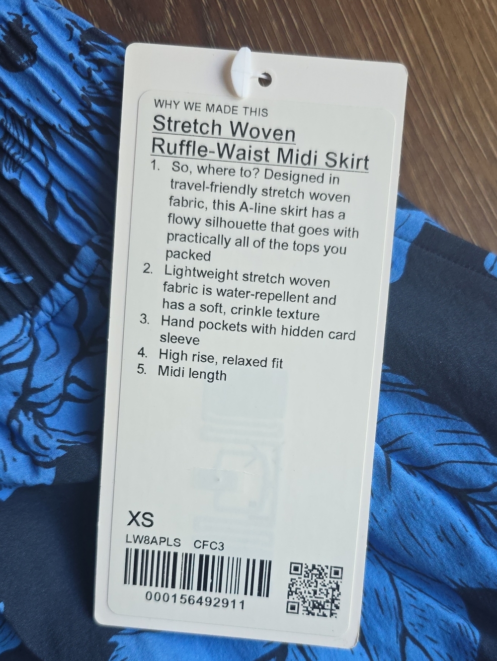 Stretch Woven Ruffle-Waist Midi Skirt XS Carved Flower Club Blue Multi - Picture 3 of 7